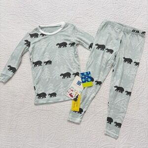 Kickee‎ Pants Print Long Sleeve Pajama Set, Aloe Bears and Trees (Sz 4T)